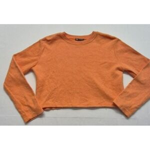 Zara women's orange tight knight short crop crew neck pullover sweater top sz. S